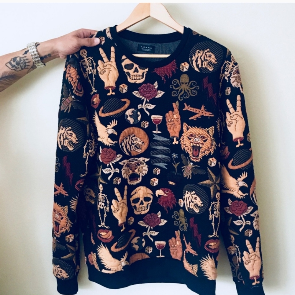 ISO Zara men embroidered animal sweatshirt
